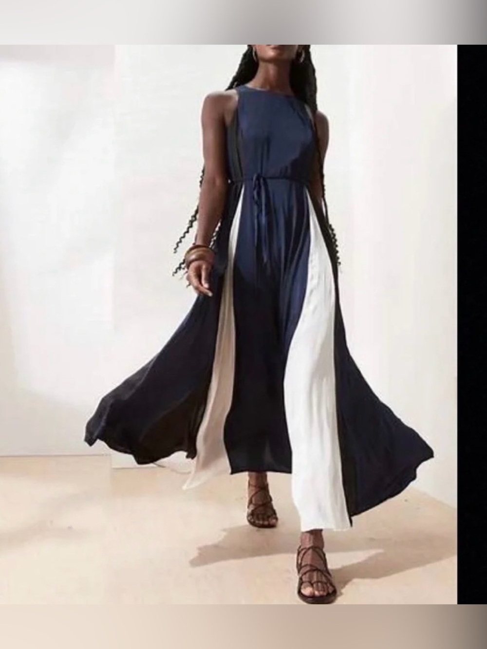 Banana Republic Factory Color block Sleeveless Maxi Dress with Tie Waist Size 8